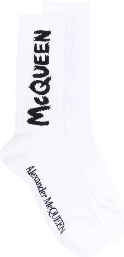 Alexander McQueen Sokken met geborduurd logo heren Spandex Elastane katoen polyamide L Wit
