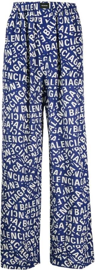 Balenciaga Pyjamabroek met logoprint Blauw