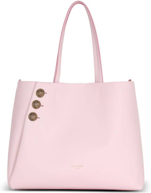Balmain Roze Leren Shopper Tas met Gouden Knopen Pink Dames