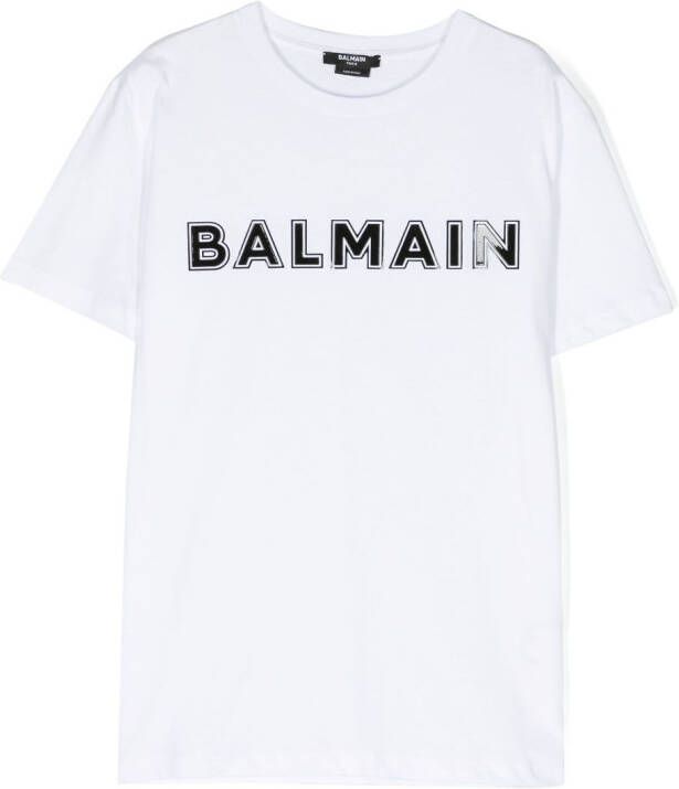 Balmain Kids Katoenen T-shirt Wit