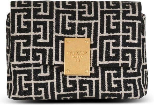 Balmain 1945 Zachte mini tas met jacquard monogram Black Dames
