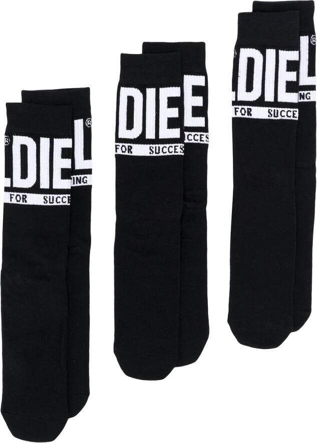 Diesel Drie paar Skm-Ray sokken met logo-jacquard Zwart