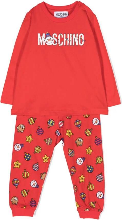 Moschino Kids Pyjama met logoprint Rood