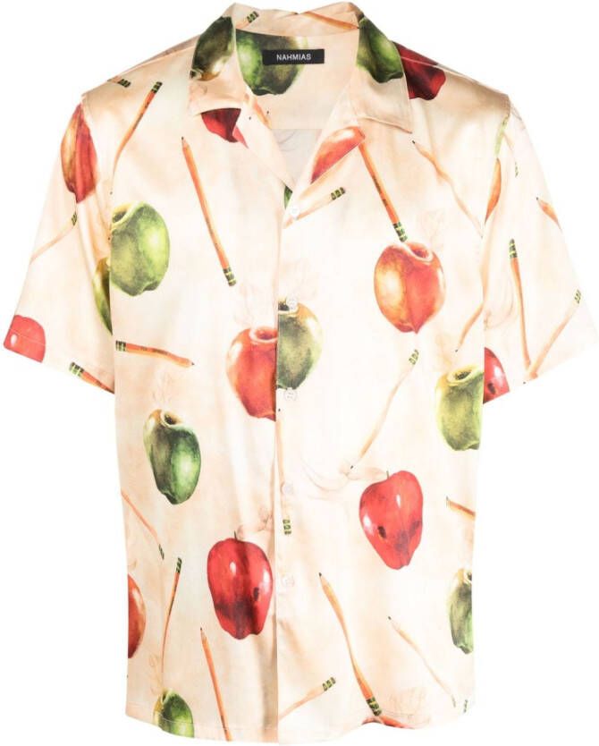 Nahmias Overhemd met appelmotief Beige