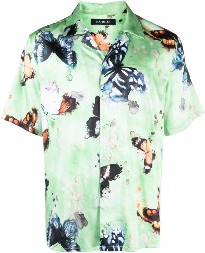 Nahmias Overhemd met vlinderprint Groen