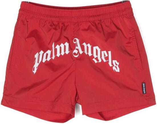 Palm Angels Kids Zwembroek met gewelfd logo Rood