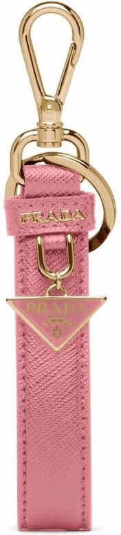 Prada Leren sleutelhanger met logo Roze