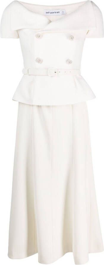 Self-Portrait Mini-jurk met korte mouwen Wit