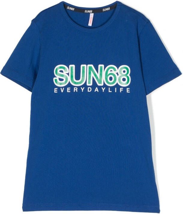 Sun 68 T-shirt met logo Blauw