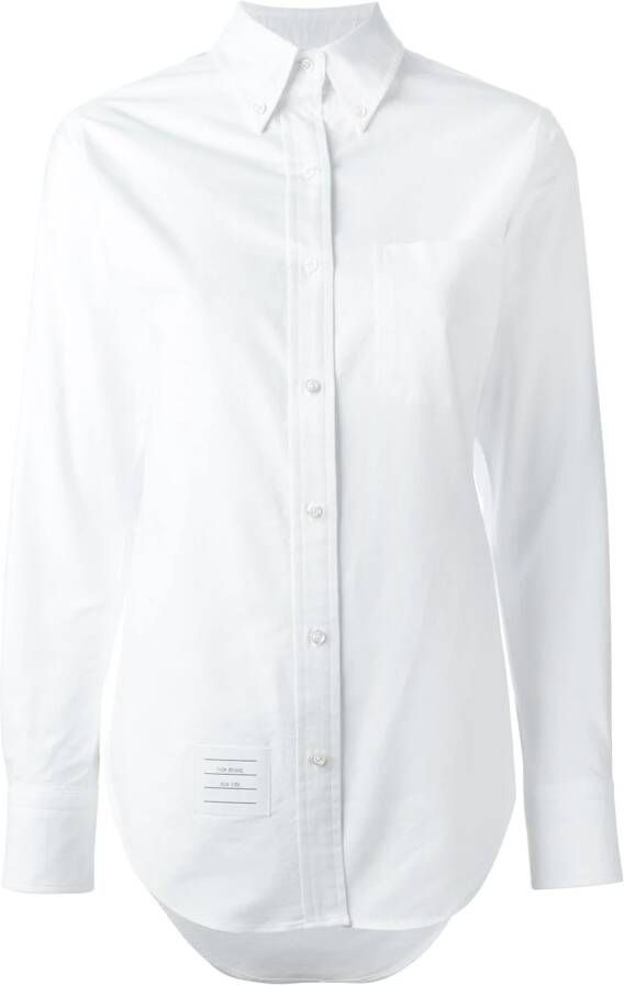 Thom Browne Classic Long Sleeve Button Down Point Collar Shirt In Oxford Wit
