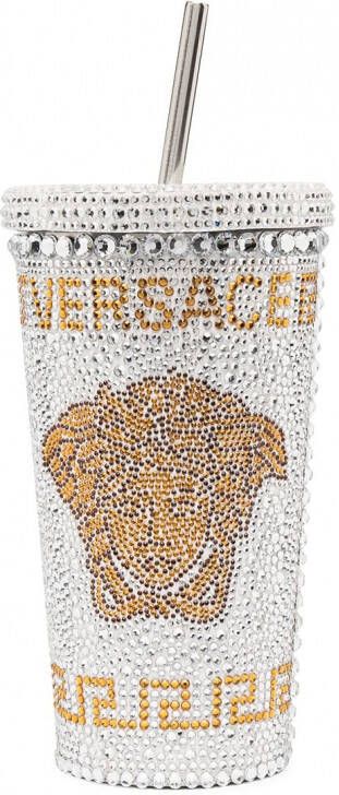 Versace Reisbeker met kristallen Medusaprint Zilver