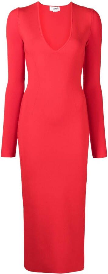 Victoria Beckham Midi-jurk met diepe V-hals Rood