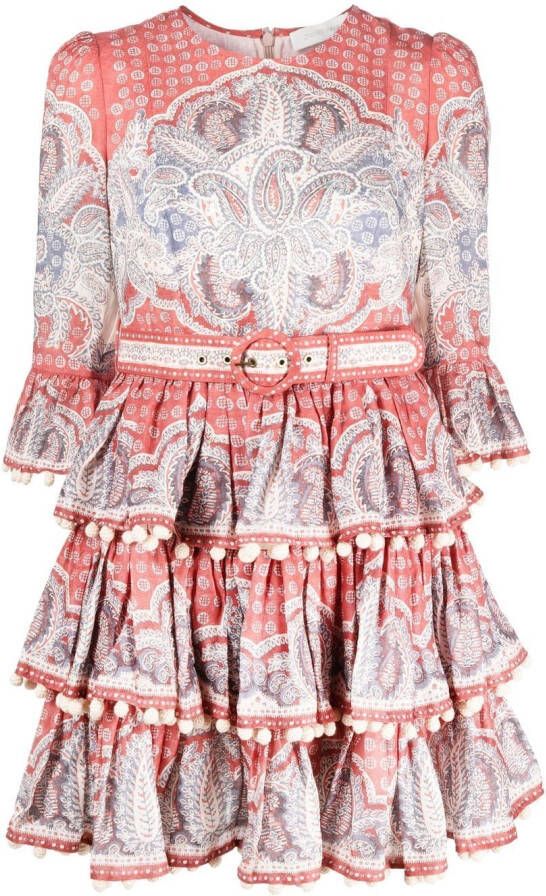ZIMMERMANN Mini-jurk met gelaagde zoom Rood
