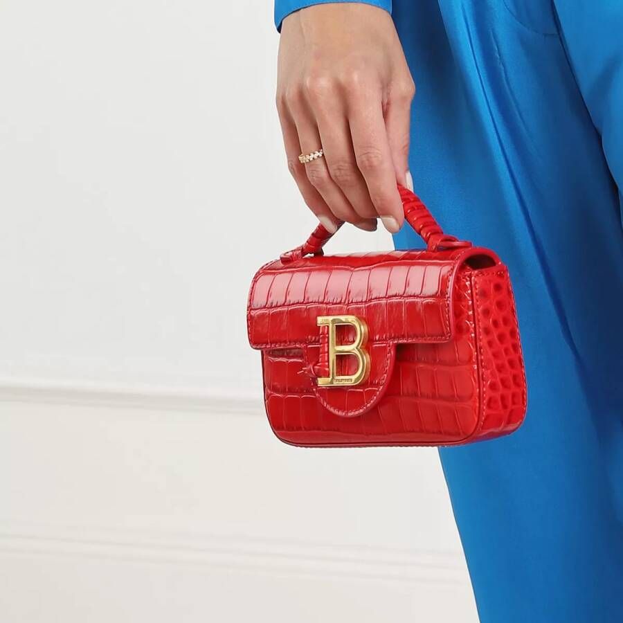 Balmain B-Buzz mini bag in crocodile-print leather Rood Dames