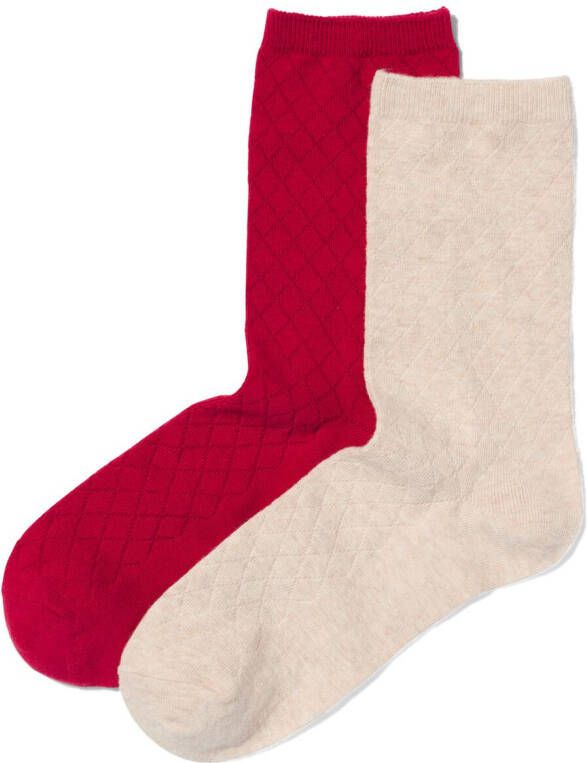 HEMA Dames Sokken Met Katoen 2 Paar Rood (rood)