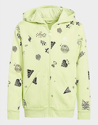 Adidas Brand Love Allover Print Ritshoodie Kids Pulse Lime Black White