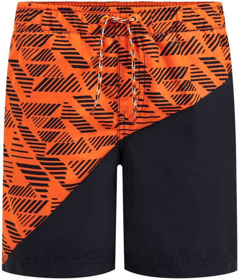 WE Fashion zwemshort oranje zwart Jongens Gerecycled polyester Meerkleurig 134 140