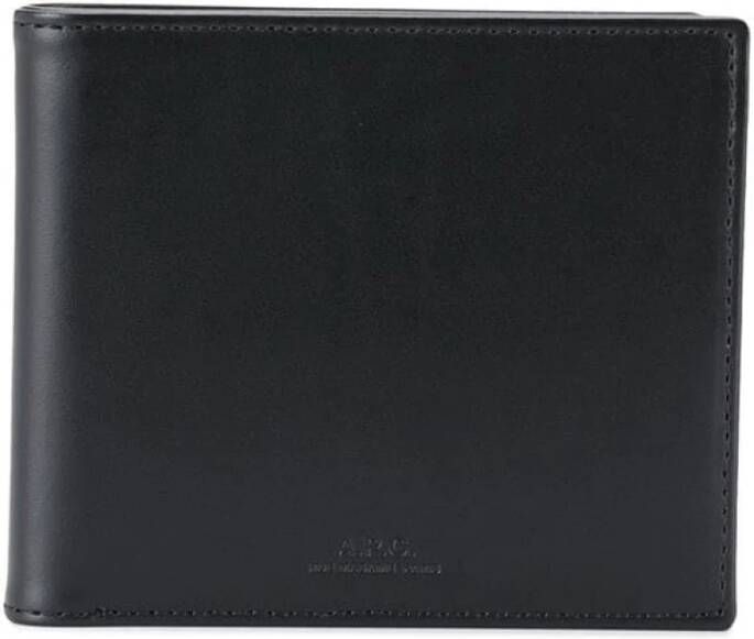 A.p.c. Zwarte Leren Bi-fold Portemonnee met Ingegraveerd Logo Black Heren