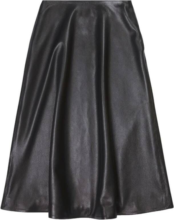 Balenciaga Zwarte Leren Midi A-Lijn Rok Zwart Dames