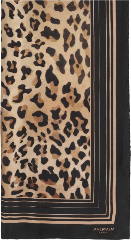 Balmain Zijden sjaal met luipaardprint Brown Dames
