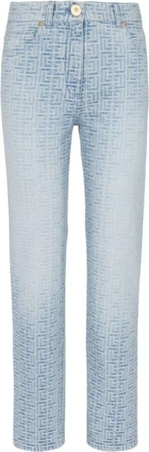 Balmain Monogrammed straight-cut denim jeans Blauw Dames