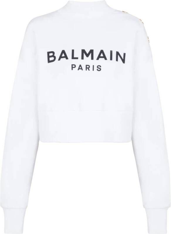 Balmain Eco-verantwoord katoenen cropped sweatshirt met logo print White Dames