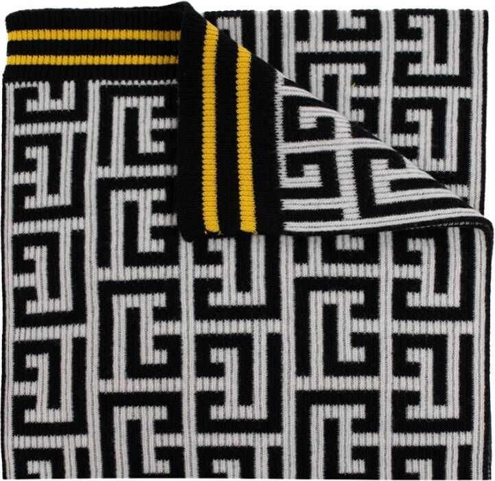 Balmain Wool and cashmere scarf with monogram pattern Meerkleurig Heren