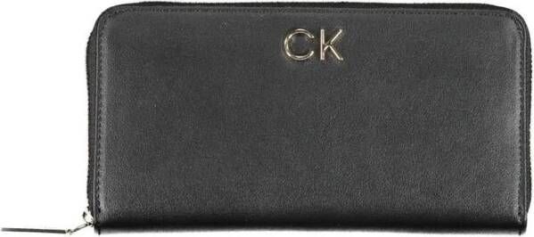 Calvin Klein Zwarte Polyurethaan Portemonnee met 5 Compartimenten en Ritssluiting Zwart Dames
