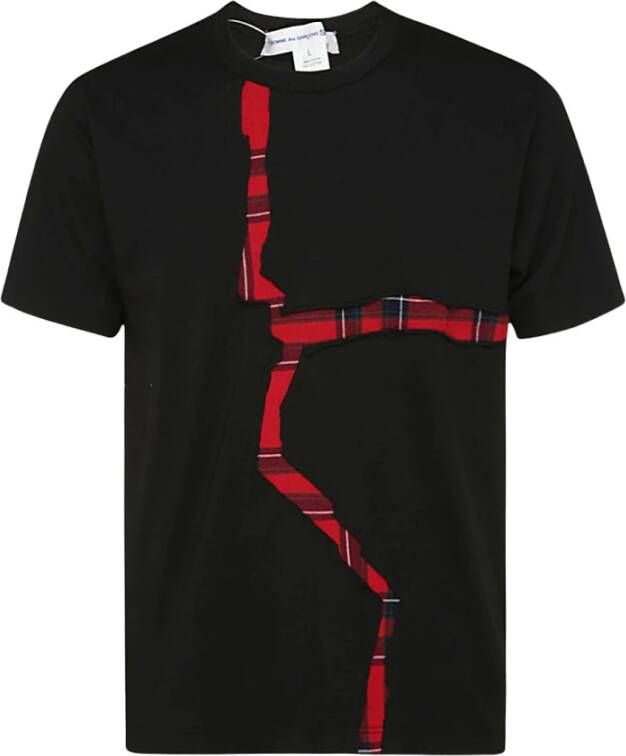 Comme des Garçons Zwart T-shirt met Open Cut Tartan detail Zwart Heren