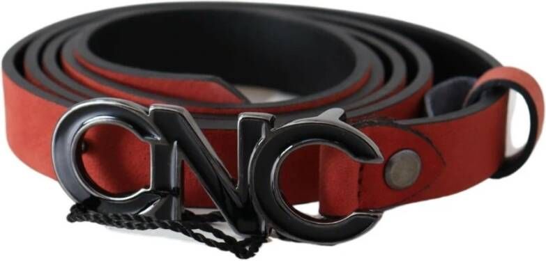 Costume National Red Black Leather Black Logo Buckle Blood Belt Rood Dames