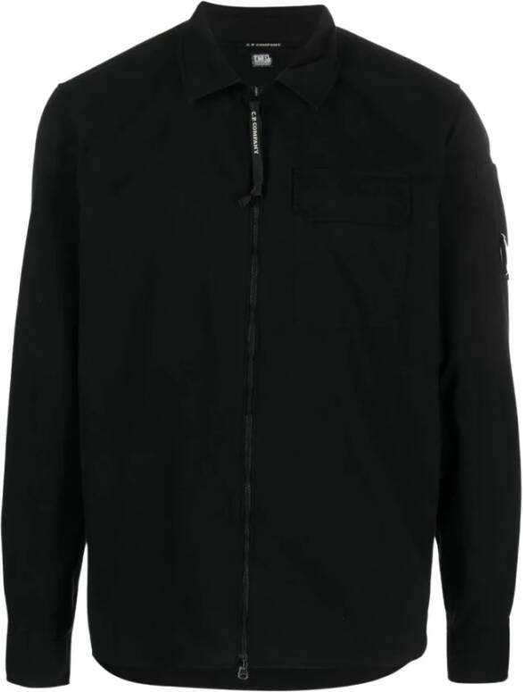 C.P. Company Zwarte Shirt met Ritssluiting Klassieke Kraag en Borstzak Zwart Heren