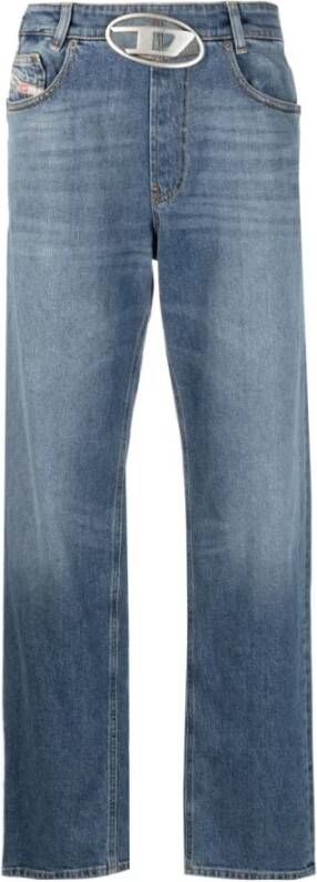 Diesel Blauwe Logo-Plaque Straight-Leg Jeans Blauw Dames