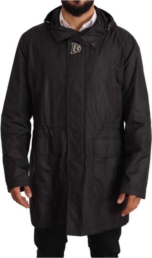 Dolce & Gabbana Black Hooded Mens Trench Coat Jacket Zwart Heren