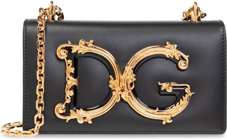 Dolce & Gabbana Zwarte tas met logo en kettingriem Black Dames