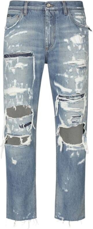 Dolce & Gabbana Ripped-Detail Straight-Leg Jeans Blue Heren