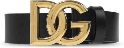 Dolce & Gabbana Zwarte Leren Riem met Zilverkleurige Logo Gesp Zwart Heren