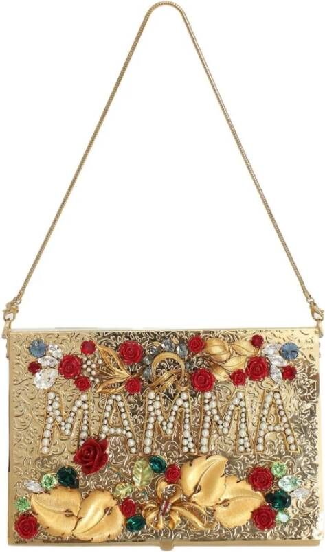 Dolce & Gabbana Gouden Kristallen Mamma Rozen Avond Box Tas Yellow Dames