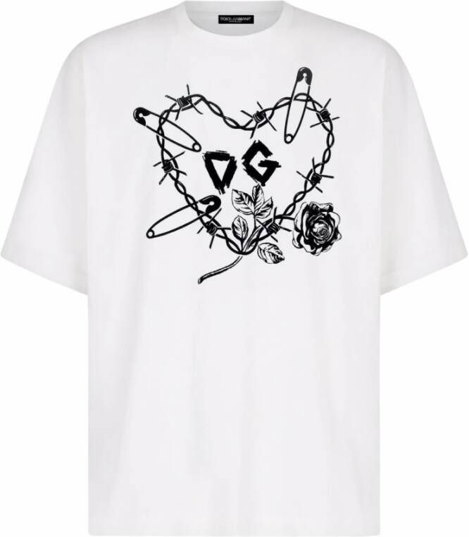 Dolce & Gabbana Heren T-shirt met hart-roos print White Heren