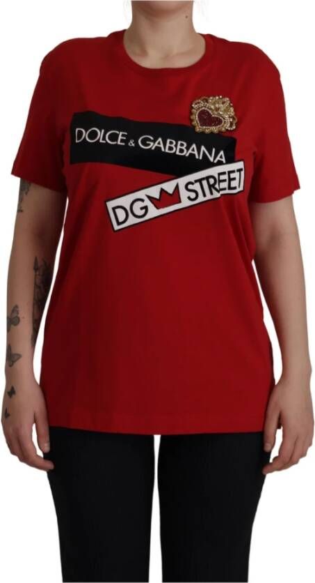 Dolce & Gabbana Rode versierde ronde hals top t-shirt Red Dames