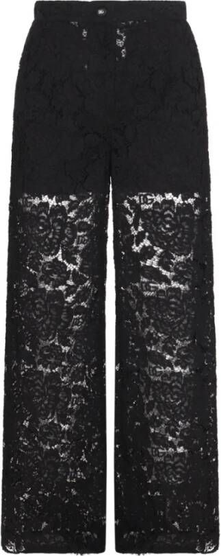 Dolce & Gabbana Zwarte bloemen kanten wijde broek Black Dames
