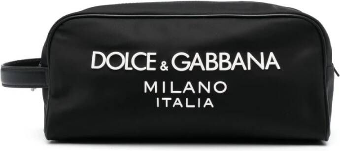 Dolce & Gabbana Zwarte Logo-Print Toilettas Black Heren