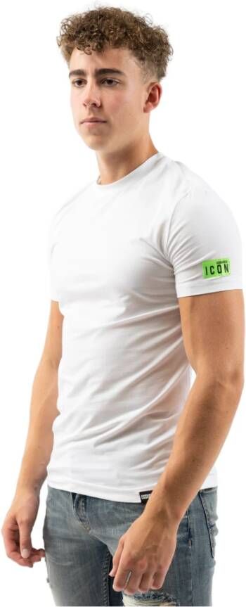 Dsquared2 Witte en Groene Katoenen T-Shirt met Logo Patches White Heren
