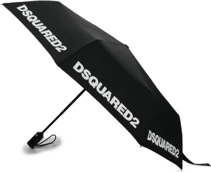 Dsquared2 Effen Logo Paraplu met Kliksluiting Black Heren