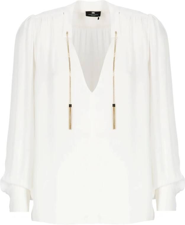 Elisabetta Franchi "Gouden Ketting V-Hals Shirt" White Dames