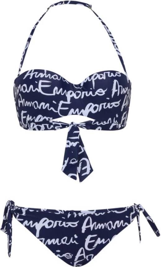 Emporio Armani Bikini -fantasieband Armani Allover.Bretelle Multifunctioneel. Braziliaan met gecoördineerde veters Blauw Dames