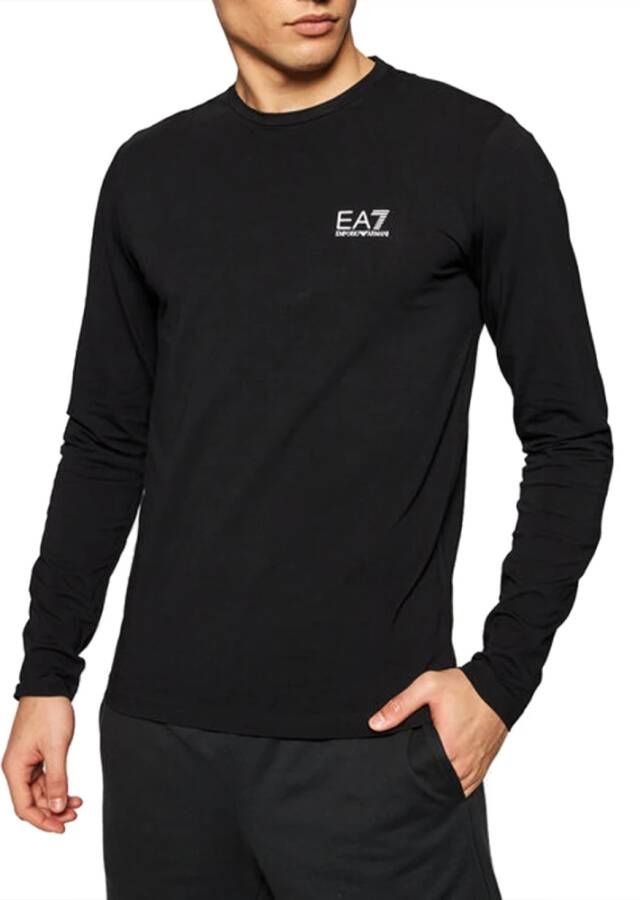 Emporio Armani EA7 Zwart T-shirt met lange mouwen en klein logo Zwart Heren