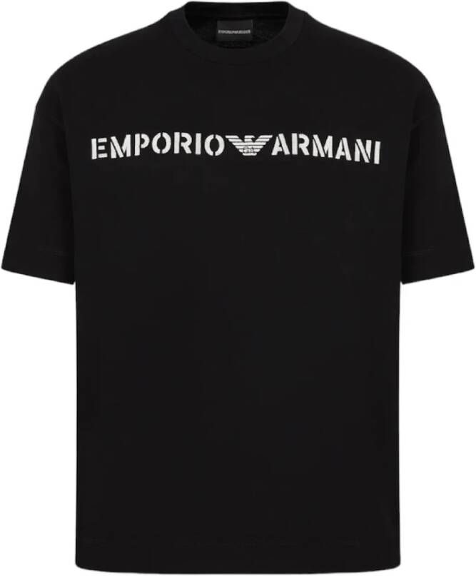 Emporio Armani Zwart katoenen T-shirt met korte mouwen en geborduurd logo Black Heren