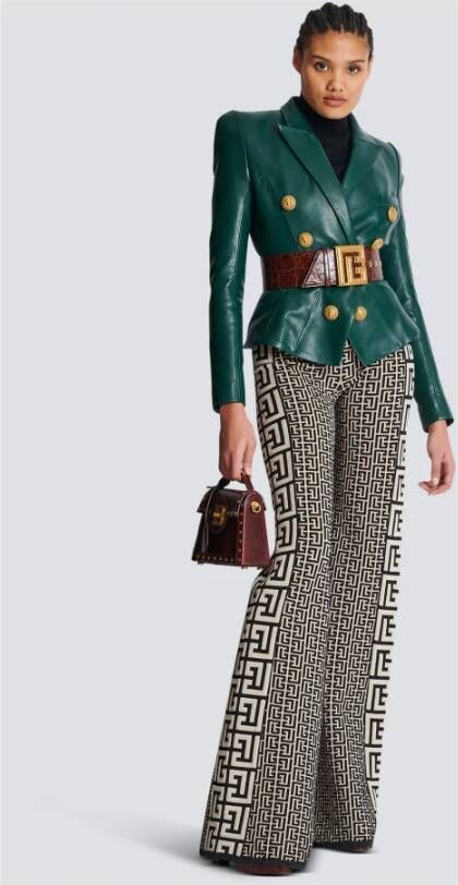 Balmain Gebreide broek met uitlopende pijpen en monogram Zwart Dames
