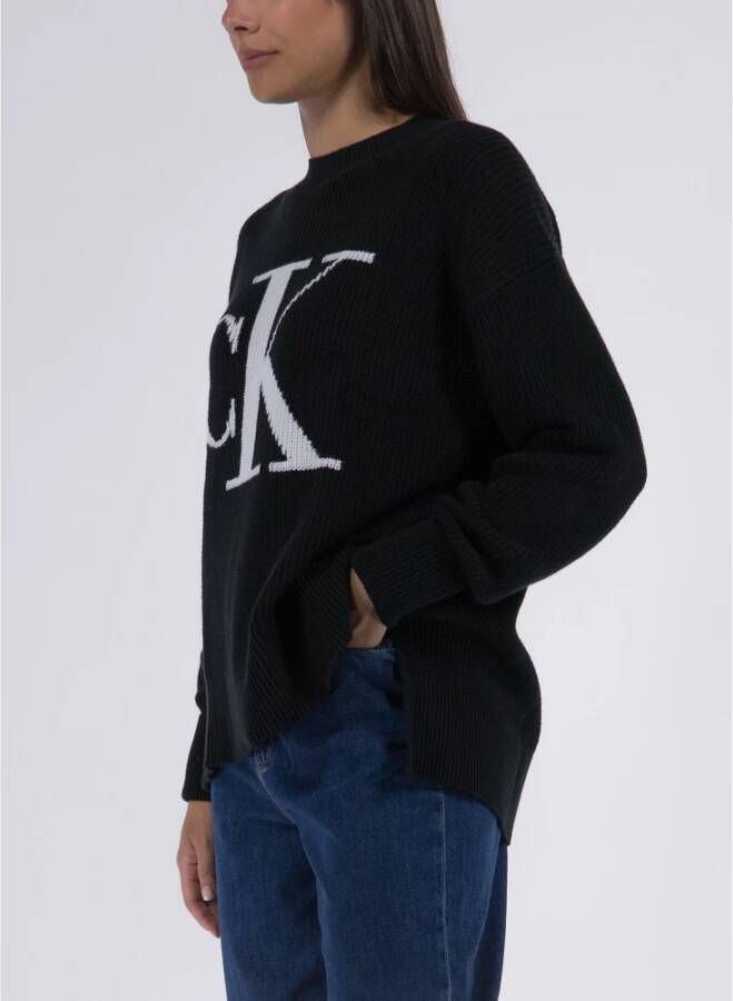 Calvin Klein Jeans Grote Logo Ribtrui Zwart Dames