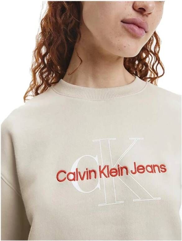 Calvin Klein Monogram Crop Sweater Beige Dames